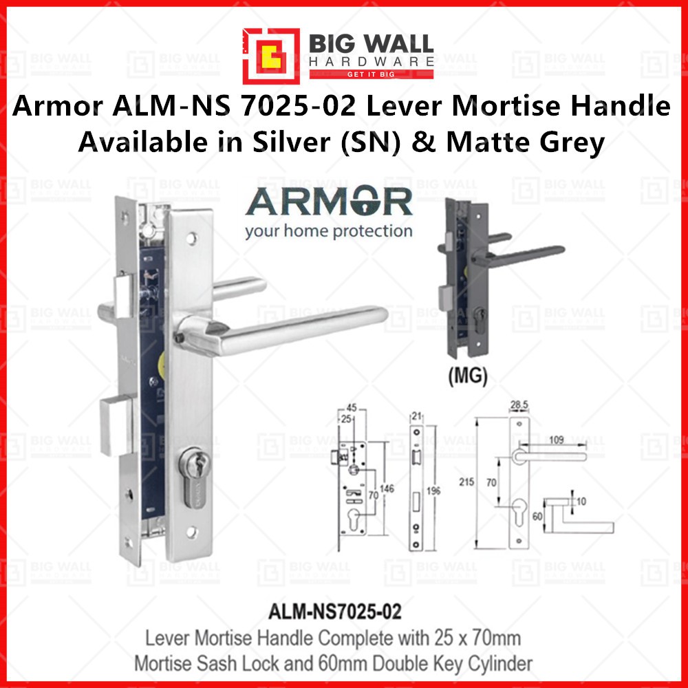 Armor Grill Door Lock 7025 02 Lever Mortise Handle Complete with 25 x
