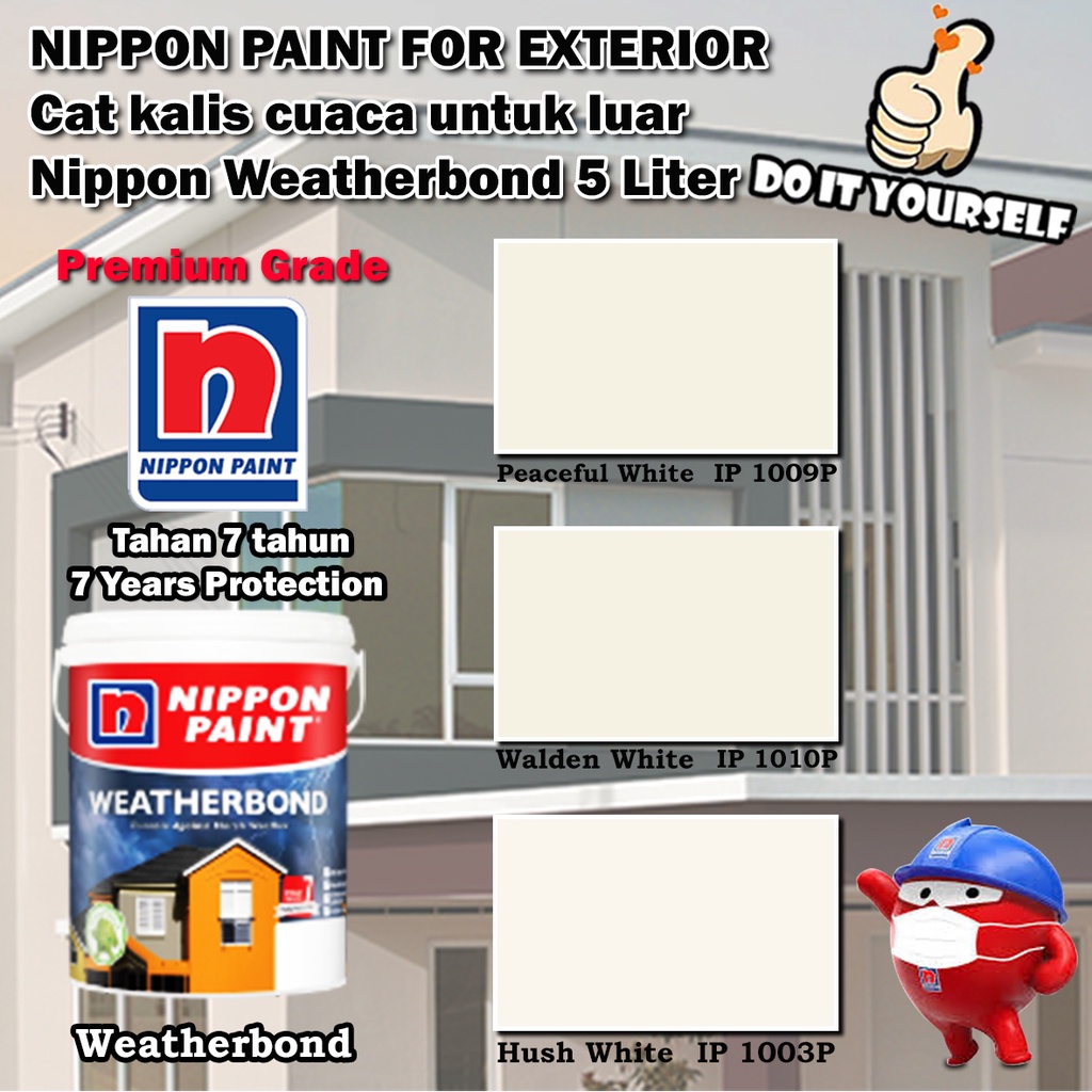 Nippon Paint Weatherbond Exterior collection 5 Liter Peaceful White 1009P / Walden White 1010P
