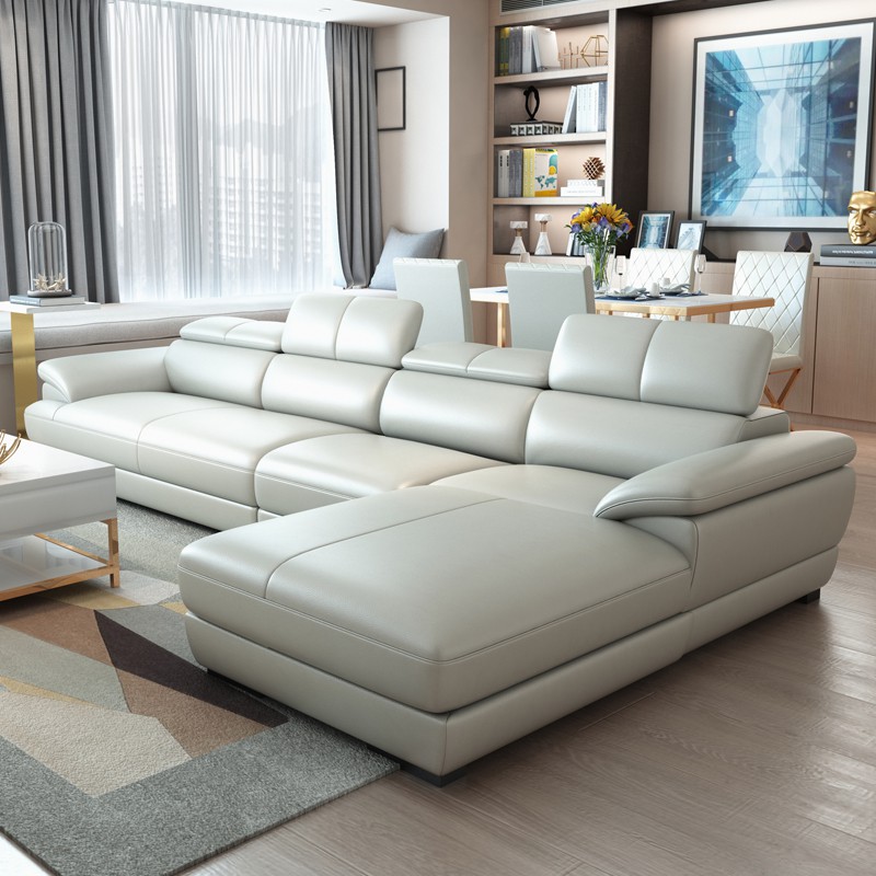 [100 Real Leather] Top Grade Cowhide Leather Sofa Set L Shape Sofa Home Nordic Style Living