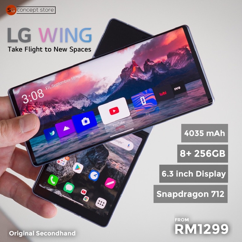 LG WING 5G (8+256GB) Look New Condition 98 (Fullset) Original