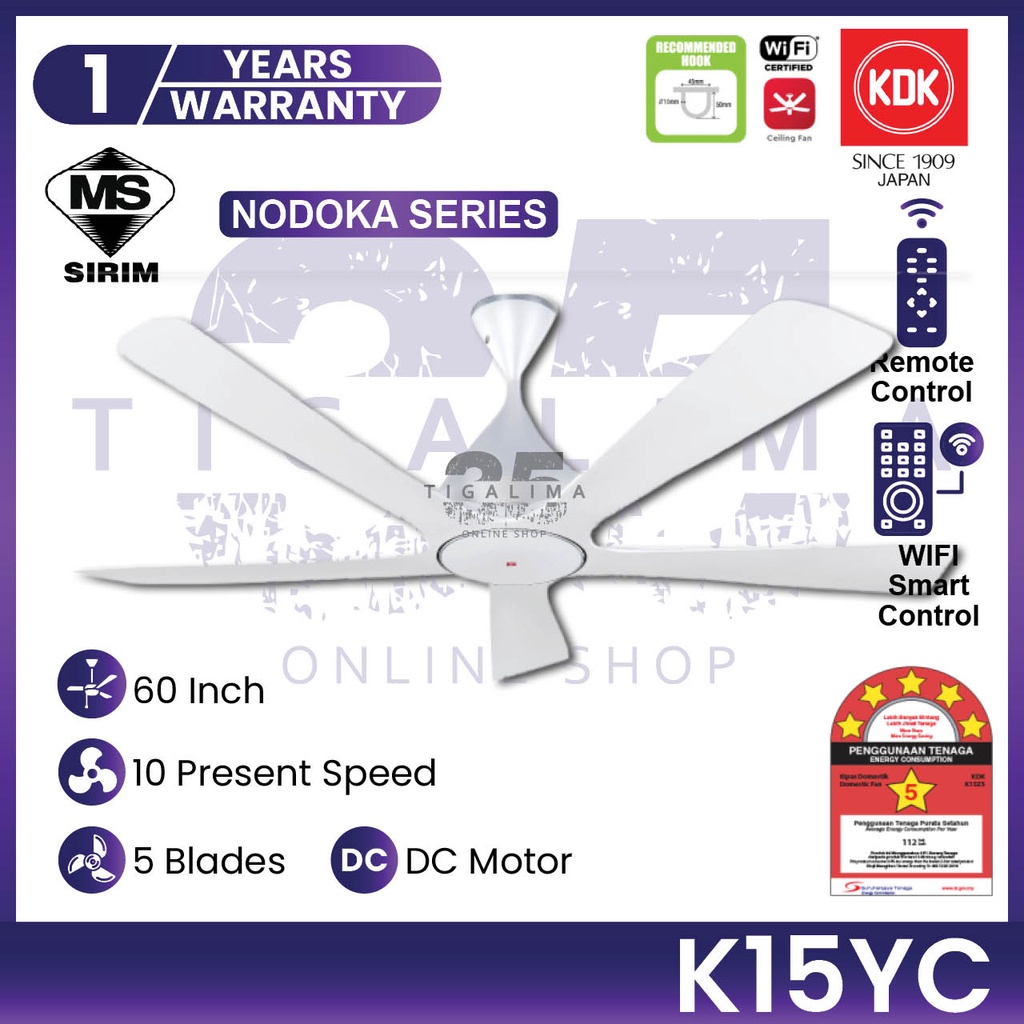 KDK K15YC 60Inch 5 Blades 10 Speed Present Control DC Motor with Wifi