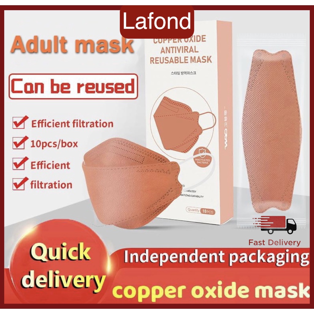 Local Ready Stock Copper Oxide Mask KF94 KN95 10Pcs/Pack Adult Reusable