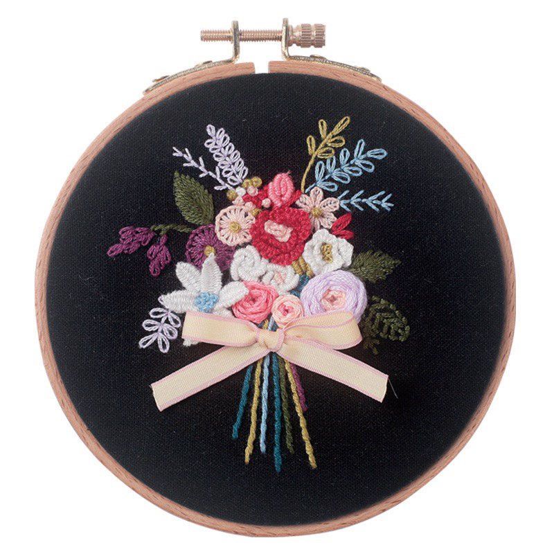 (READY STOCK) Embroidery DIY Flowers Cross Stitch Kit Needlework Jahitan with tools & Hoop