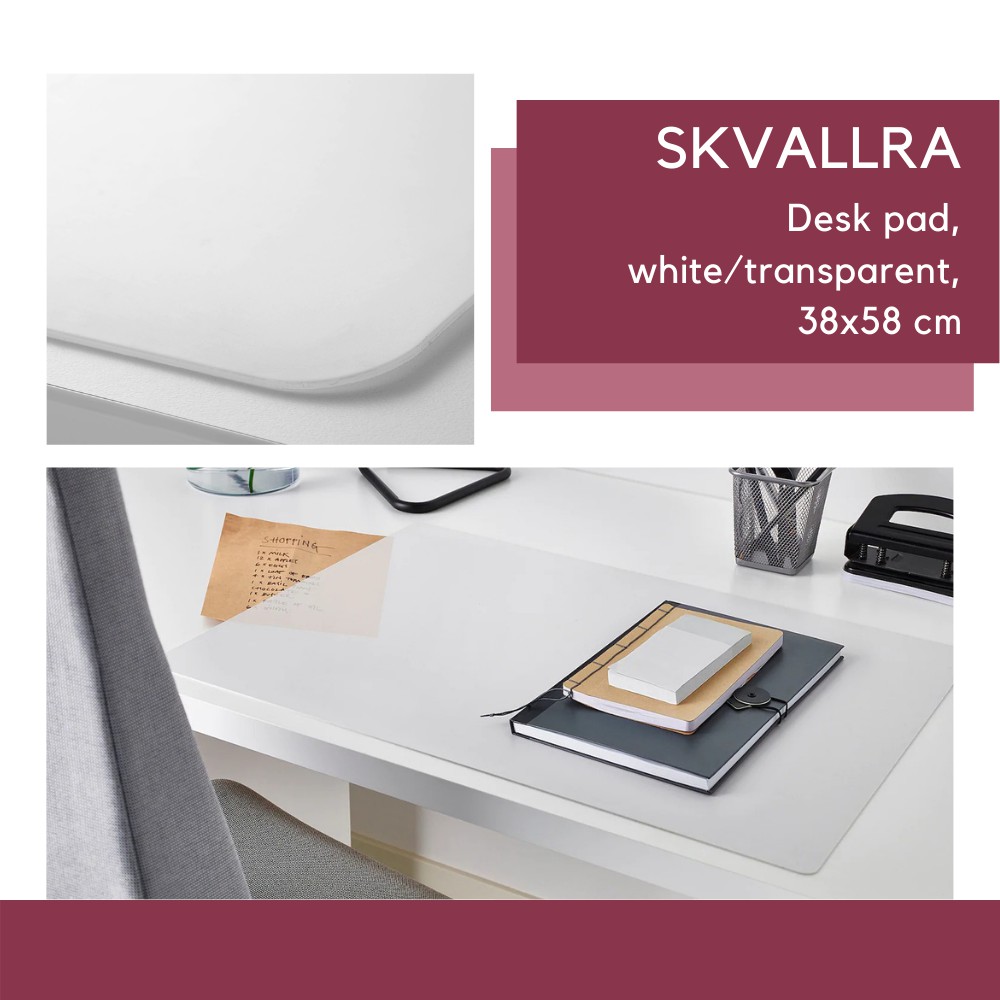 IKEA SKVALLRA Desk pad, white/transparent, 38x58 cm/60x80 cm Shopee