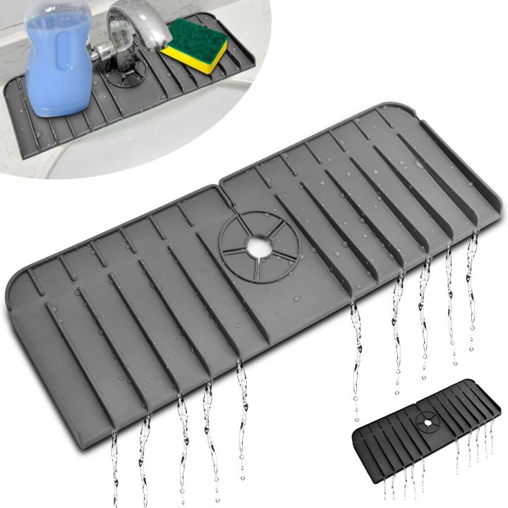 Kitchenguard Silicone Faucet Handle Drip Catcher Tray Mat, Kitchen