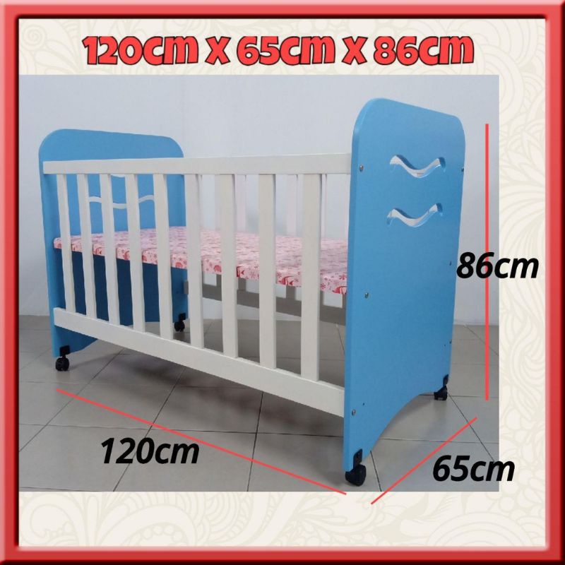 PRELOVED Wooden Baby Cot Clearance (Blue+White) BB95 Katil Baby Kayu