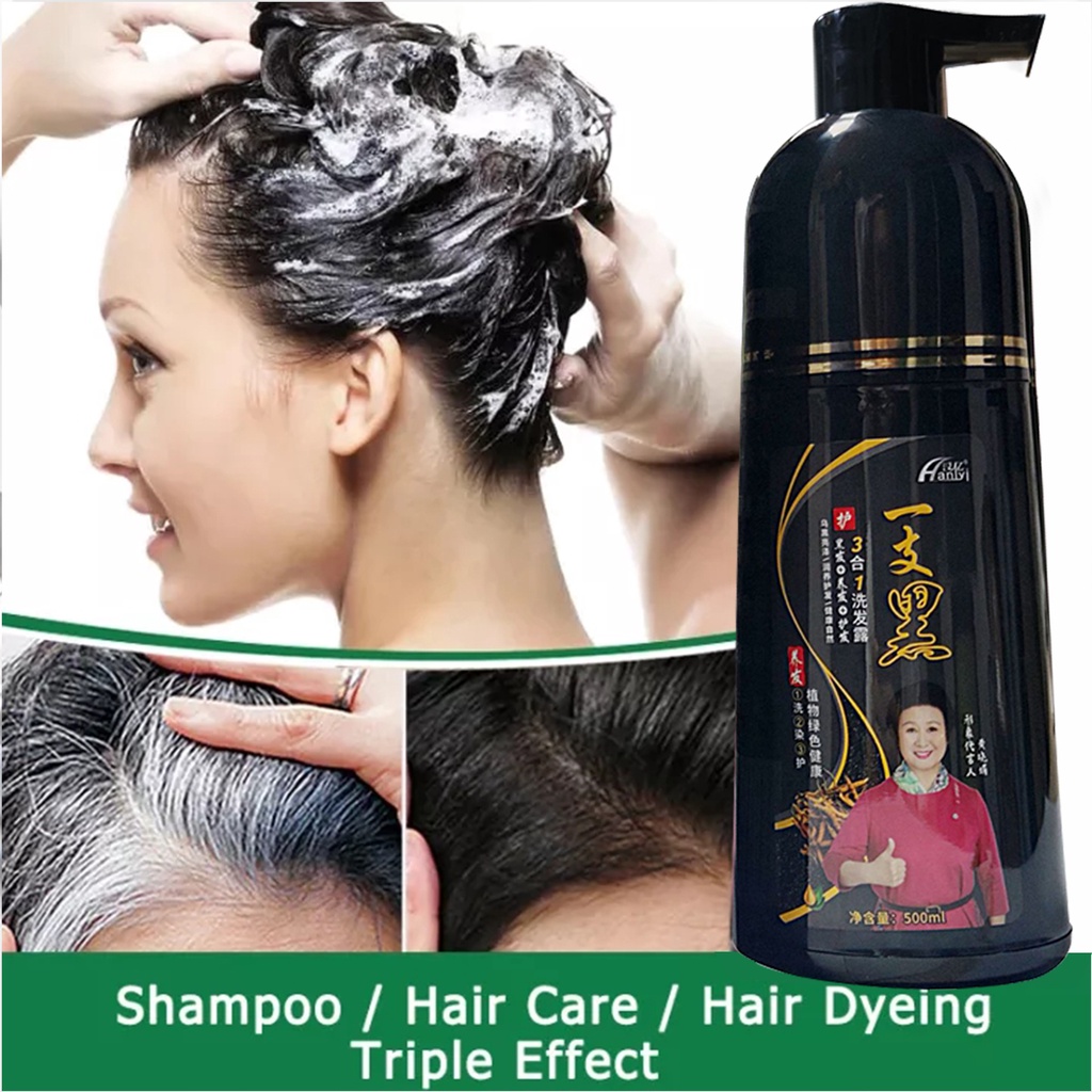 500mL Natural Black Hair Shampoo Professional 3In1 Wash/Nourish/Dye