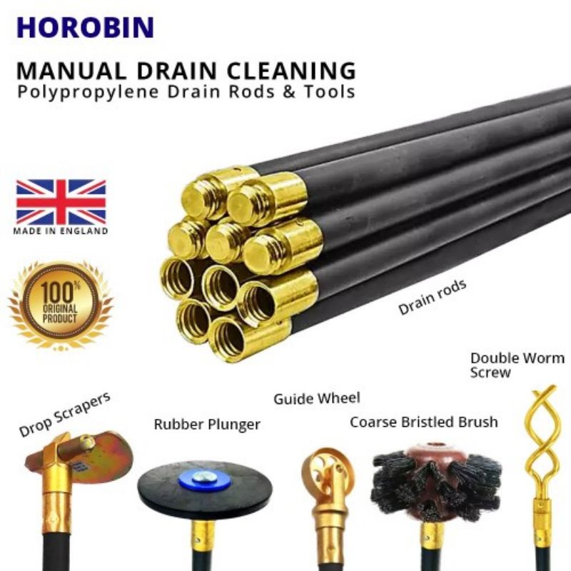 HOLOBIN MANUAL DRAIN CLEANING POLYPROPYLENE DRAIN ROD AND TOOLS SEWAGE