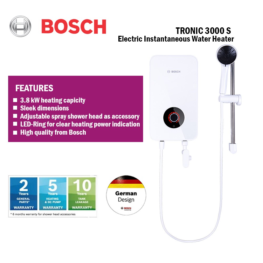 BOSCH TRONIC 3000S TR3000S ELECTRIC WATER HEATER WITHOUT PUMP / SCREEN / PEMANAS AIR Shopee