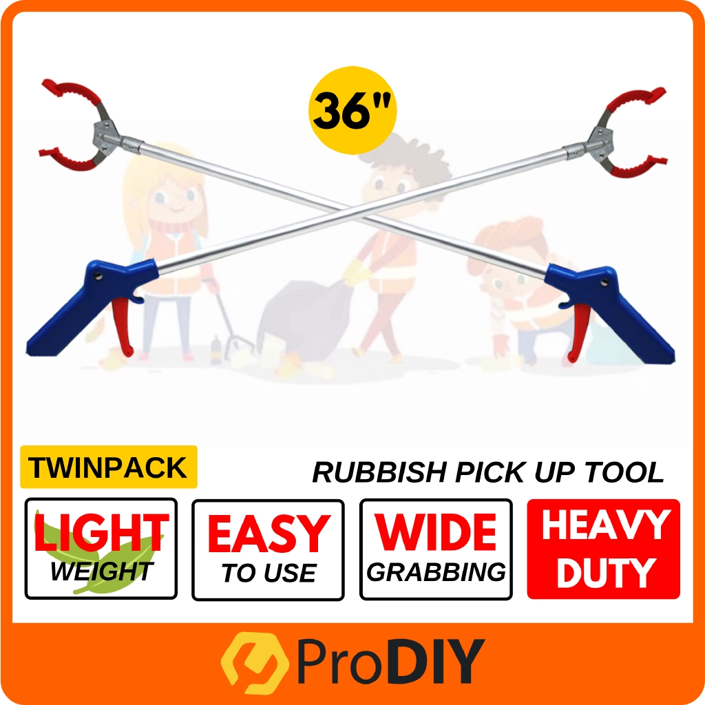 TWINPACK 36" Heavy Duty Rubbish Reacher Grabber Picker Pick Up Tools