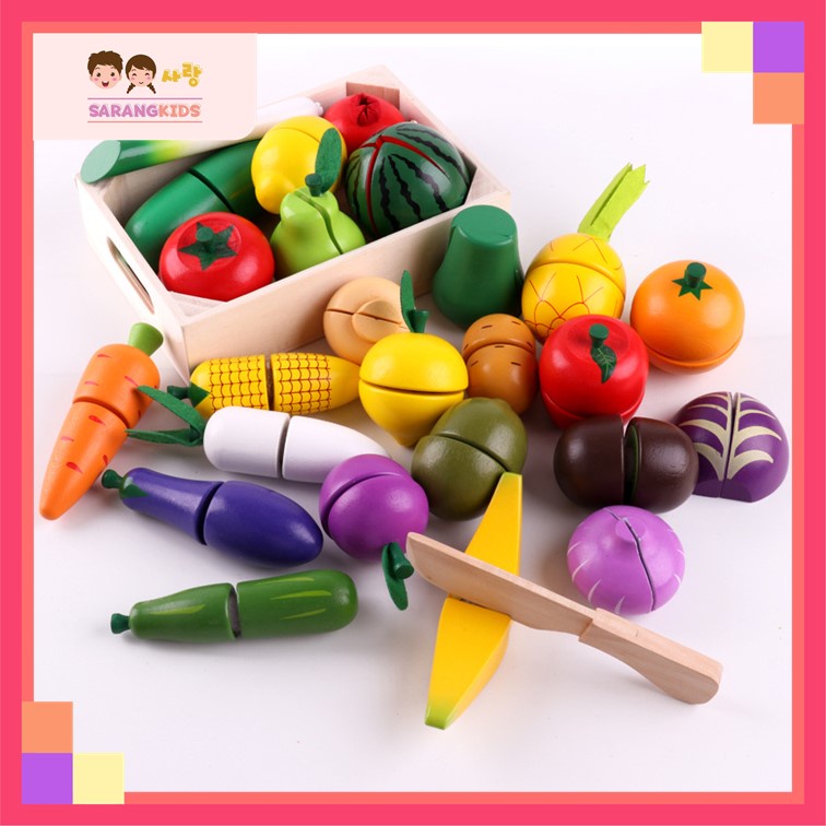 Kids Wooden Velcro Cutting Fruits and Vegetables Kitchen Toys Play Set