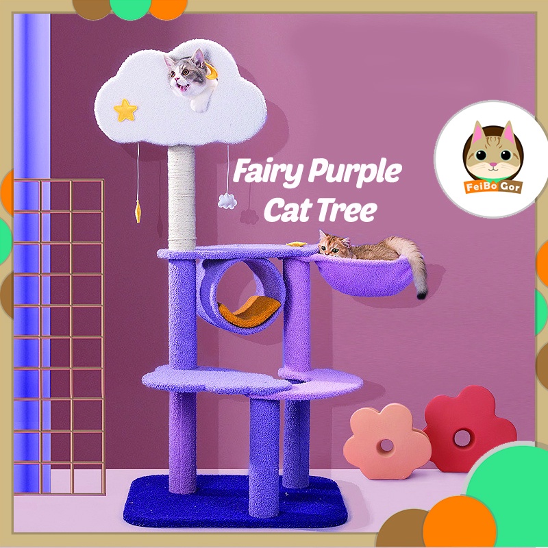 Fairy Purple Cat Tree Cat Condo Bed Scratcher House Cat Tower Hammock