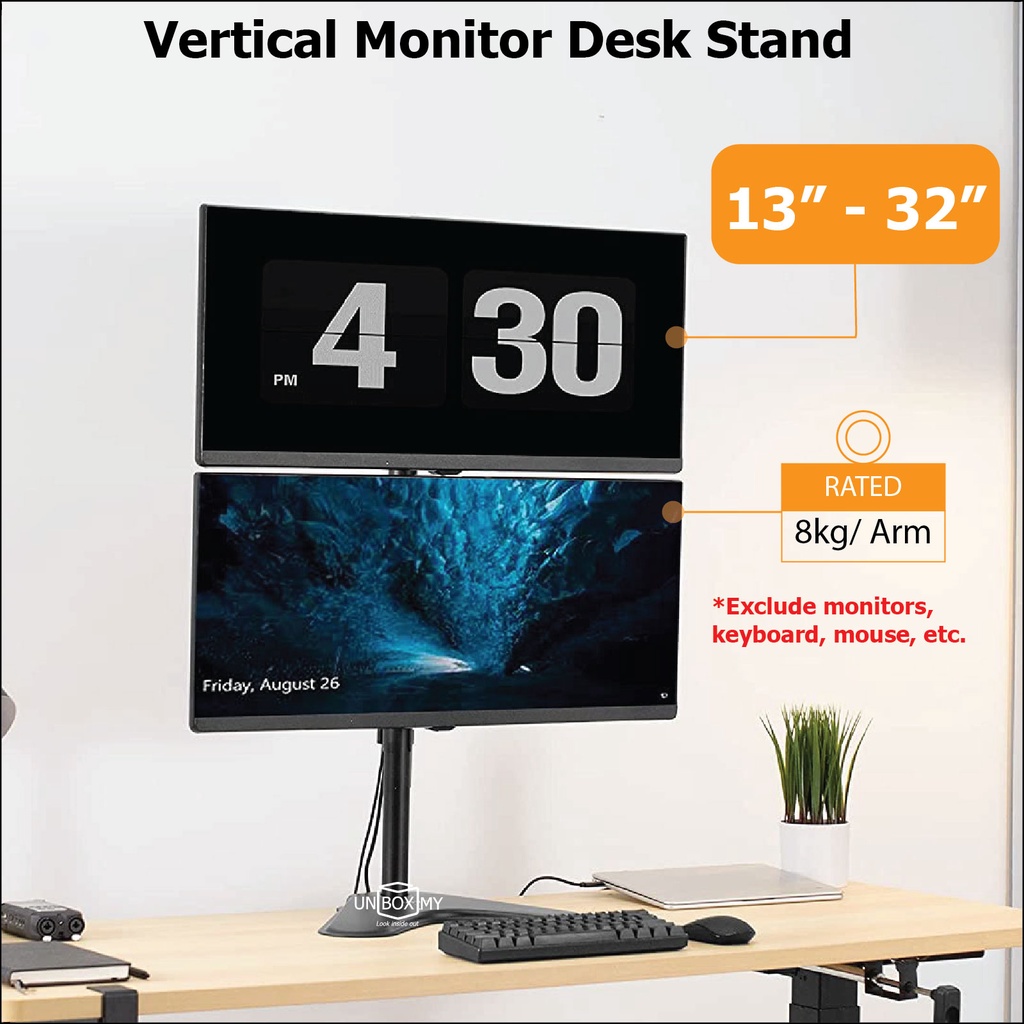 Solid Premium 13-32" Vertical Dual Monitor Stand Upright 2 Up Down
