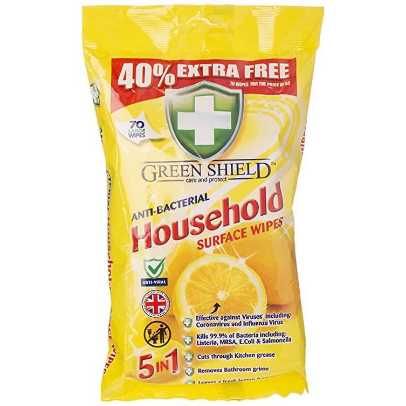 Green Shield Anti Bacterial Household Surface Wipes 70's (Made in UK