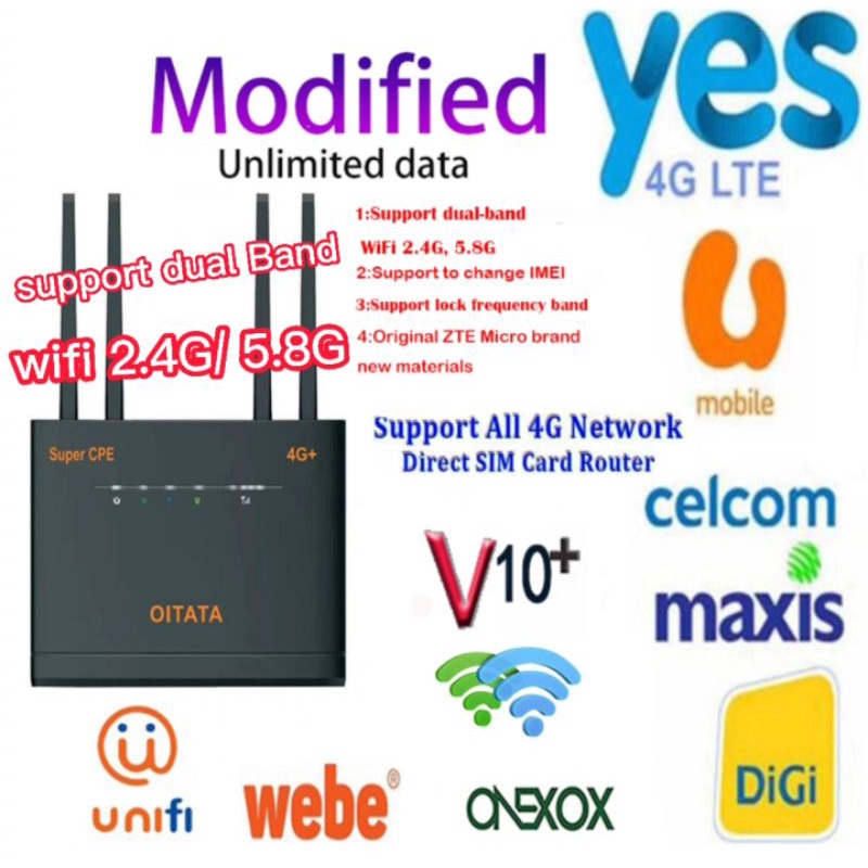 V10+ Modified bypass modem Unlimited Hotspot support All Telco sim card