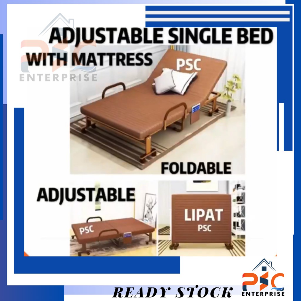 READY STOCK Adjustable Folding Metal Steel Single Bed Frame Metal Bed