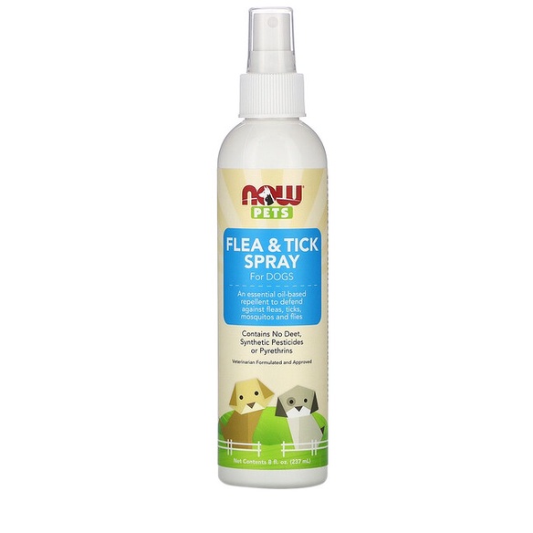 NOW Foods Pets Flea & Tick Spray for Dogs 8 floz Insect Repellent