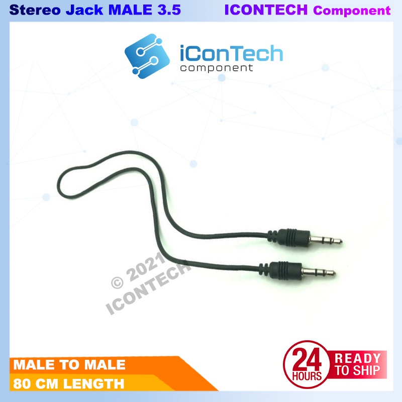 Male 3.5 mm Stereo Jack to Male 3.5 mm Stereo Jack Aux Cable Black 80CM
