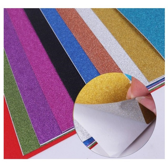 ZA068 Metallic A4 Glitter Paper STICKER/CARD 5 Sheets Glitter Self