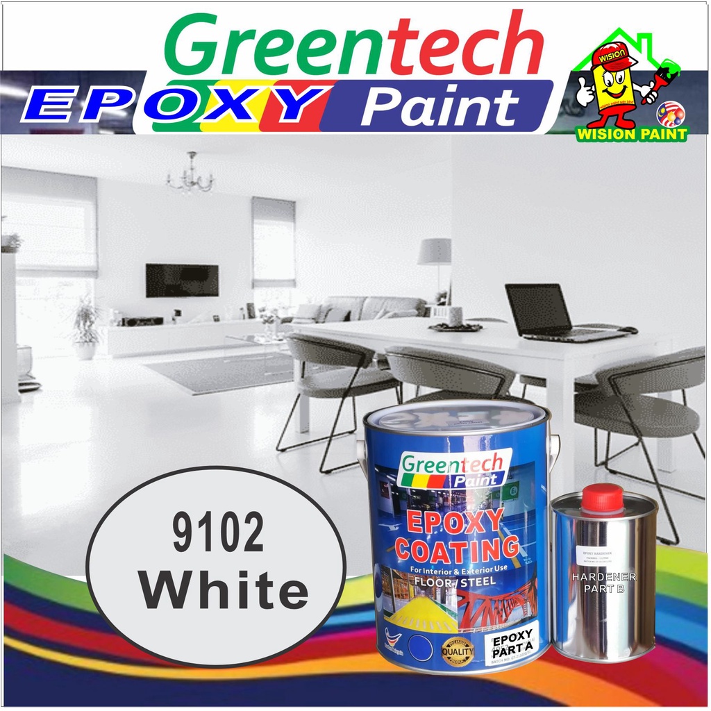 9102 WHITE ( 5L GREENTECH EPOXY PAINT ) Cat Lantai ( 4Liter Paint