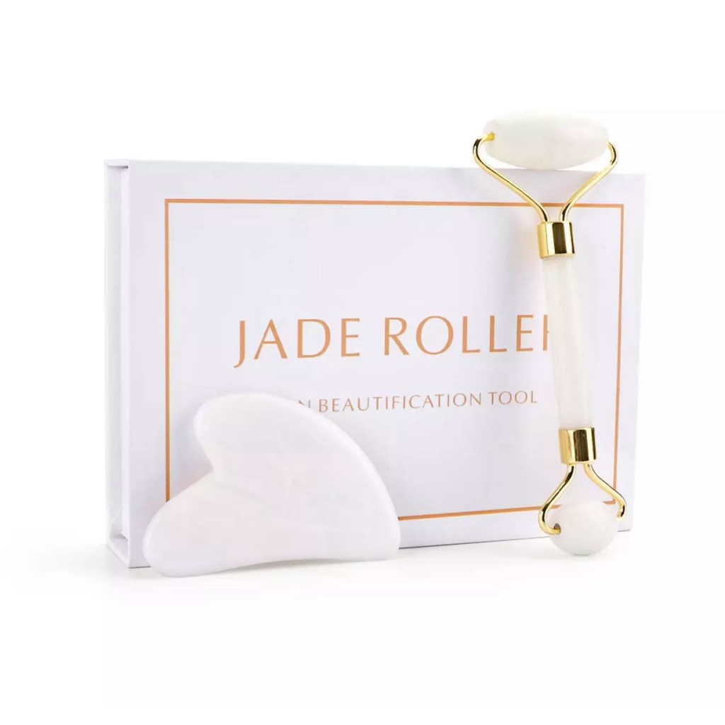 WHITE JADE PREMIUM Jade Roller and Guasha Scraping Board Jade Stone
