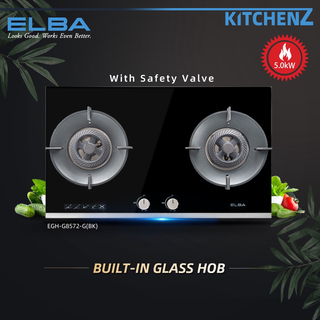 [FREE Shipping] Elba Tempered Glass 2 Burner Builtin Hob EGHG8572G(BK