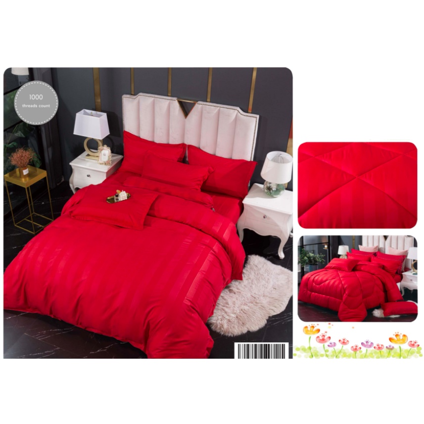 💕 Ready Stocks 💕 5 in 1 Cute Cartoon Wedding Red Bedsheet Bed Sheet