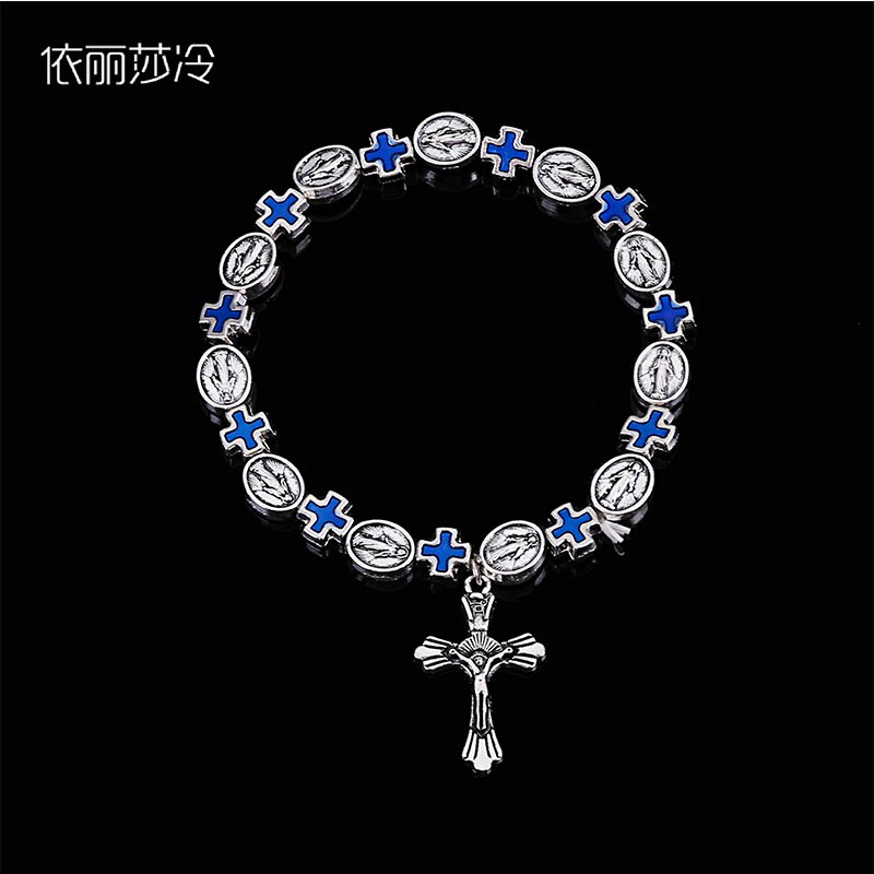 Virgin Mary Beaded Cross Bracelet, Sacred Heart Beaded Bracelet Mercy