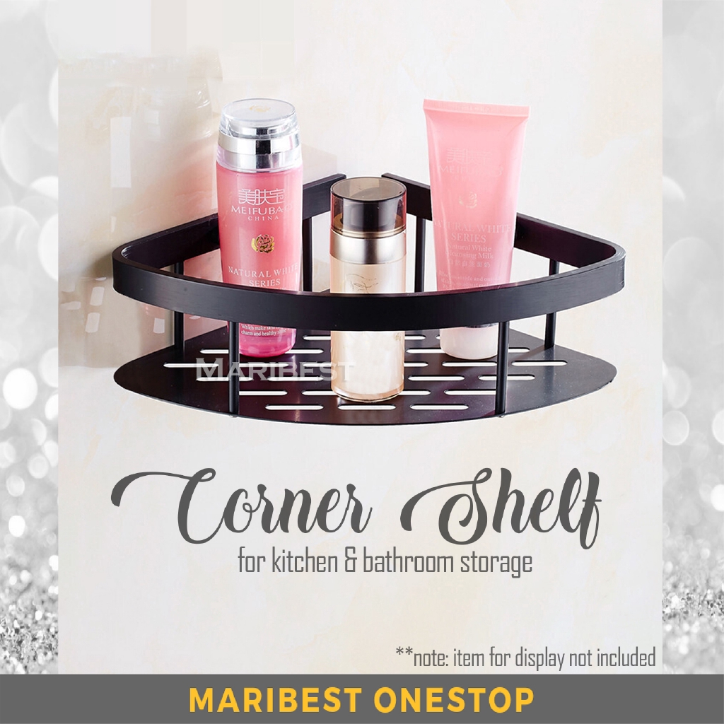 Wall Mounted Aluminium Black Bathroom & Kitchen Shelf Toilet Corner