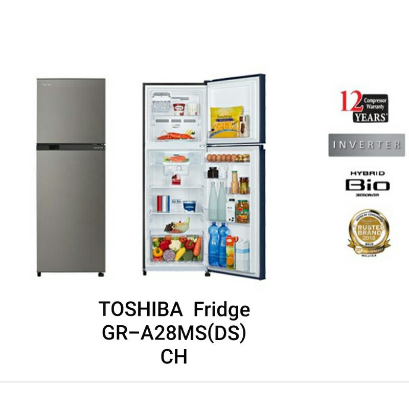 Toshiba fridge two door inverter model GRA28MS(DS) 280L Shopee Malaysia