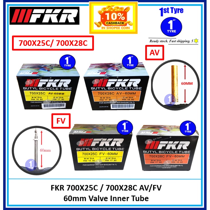 FKR BASIKAL TIUB DALAM 700X25C / 700X28C FV/AV 60mm long valve Fixie