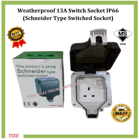 Schneider Type Weatherproof Switch Socket 13A 1gang IP66 / Surface