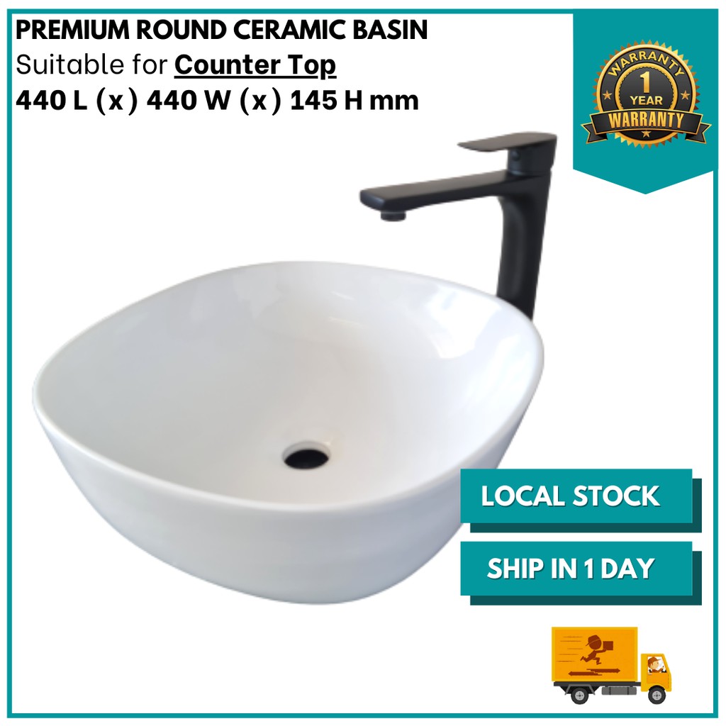 Bathroom 440MM Premium White Ceramic Round Counter Top Basin Sink Sinki