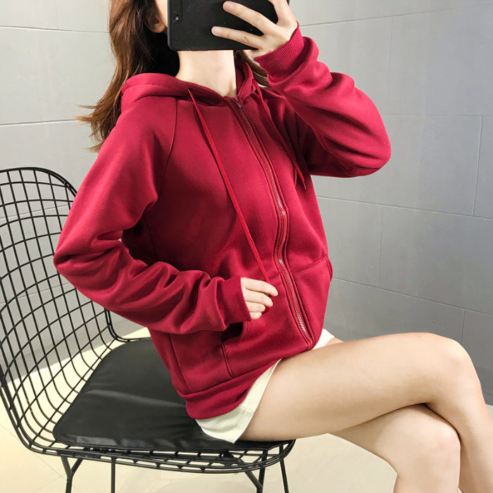Hoodie women korean style zipper sweaters cute oversize plain fasion