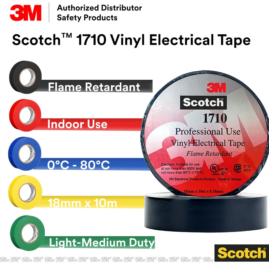 3M Scotch 1710 Vinyl Electrical Tape/ 10 Roll / PVC Tape/ Insulation