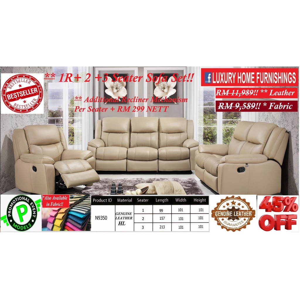 Rimini 9350, 1R +2 +3 Seater High Back Modern Leather Sofa Set. RM