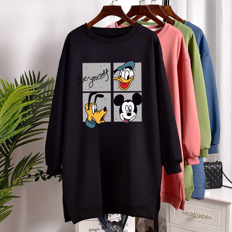 Oversize Plus Size 150KG Korean Women Sweartshirt Loose Cartoon Long