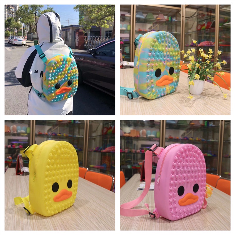 Kawaii Pop It Backpacks Duck smiggle school Bag Silicone fidget Toys