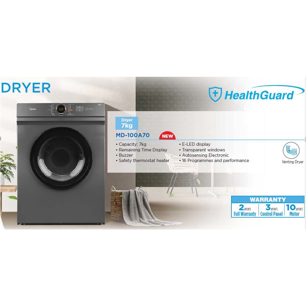 Midea MD100A70 7KG Vented Clothes Dryer Mesin Pengering Baju Pakaian