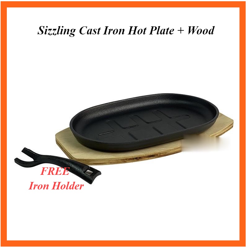 Sizzling Plate PreSeasoned Sizzling Cast Iron Hot Plate Oval