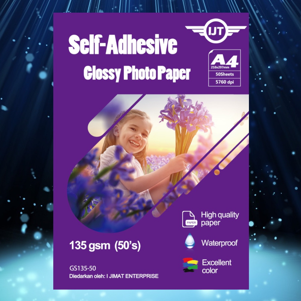 A4 IJT GS13550 Waterproof Glossy Sticker SelfAdhesive Glossy Paper 135gsm 135g 50's 50sheets