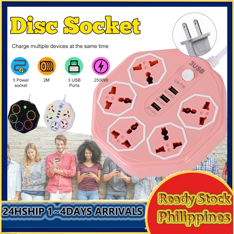 Power Socket Extension Outlet With 3 USB Ports Multi Plug Electric