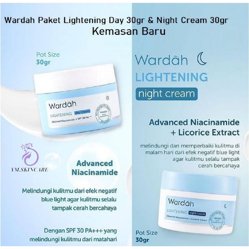 Wardah Lightening Day Gel /Day Cream SPF30PA+++ /Night Cream 30g