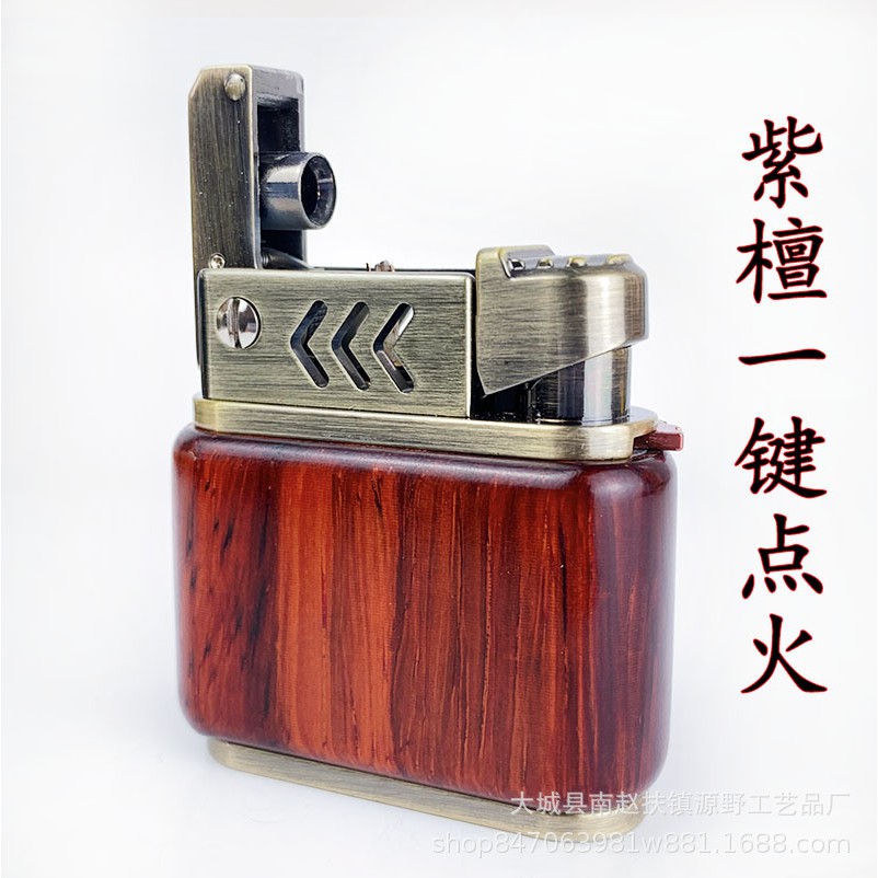 Zorro kerosene red sandalwood solid wood onekey ignition wheel lighter