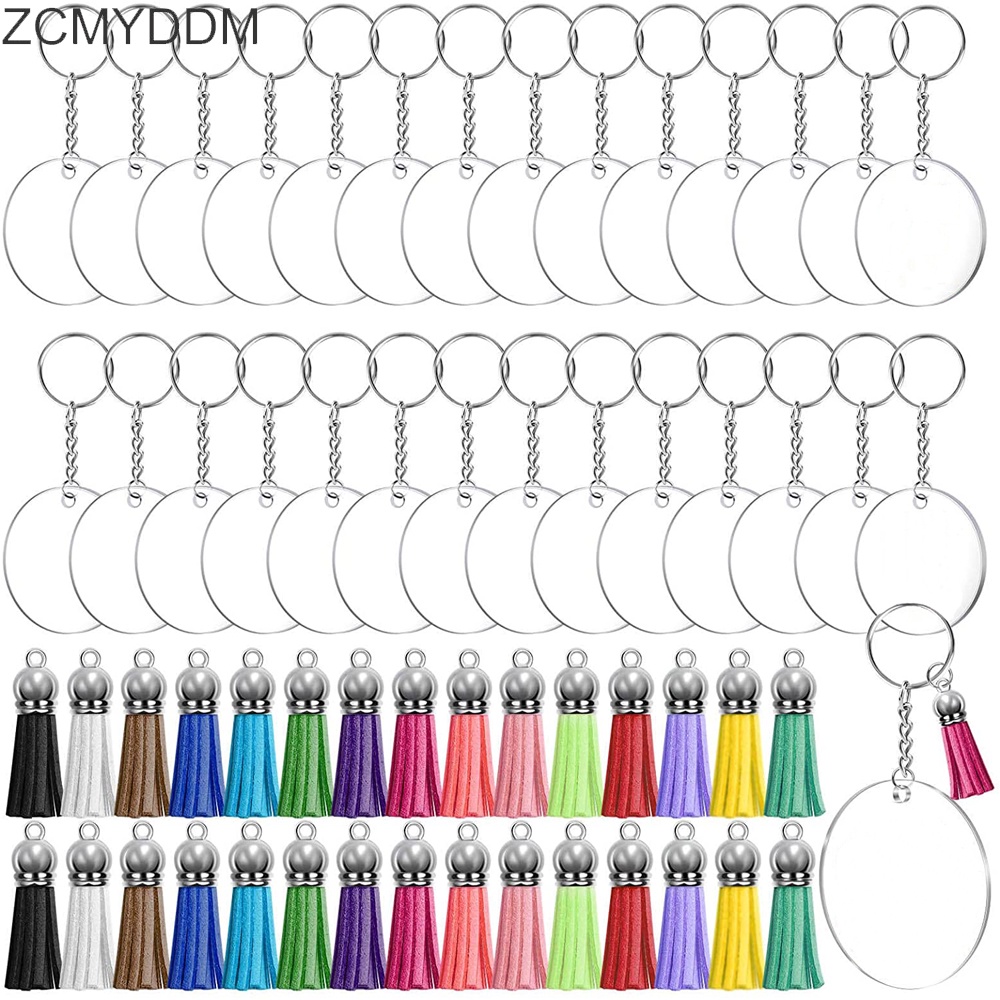 120PCS Acrylic Clear Circle Discs Keychain Set Round Acrylic Keychain