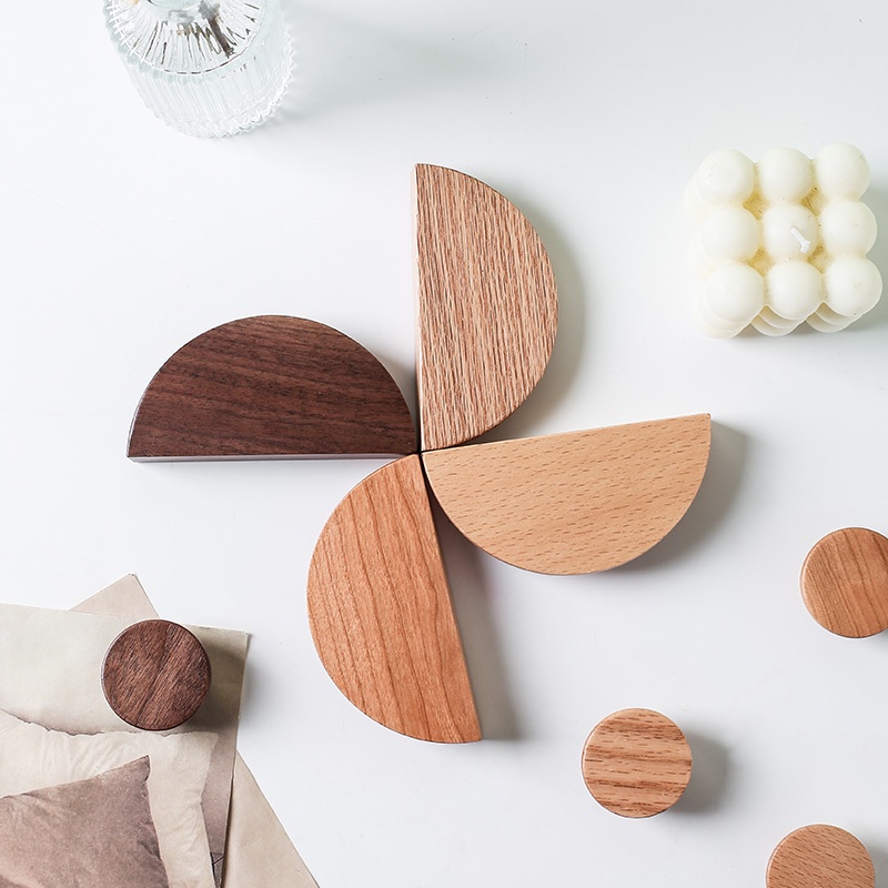 Natural Wooden Door handle Wood Drawer Knob Round Wardrobe