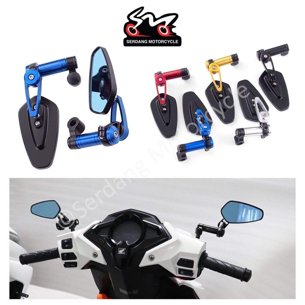 Side Mirror Universal 360 Pusing Adjustable Motorcycle Cermin Tinted Biru Sisi Motor Y15 LC135