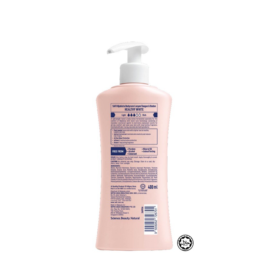 SAFI HIJABISTA BODYCARE HEALTHY WHITE HAND & BODY LOTION 400ML