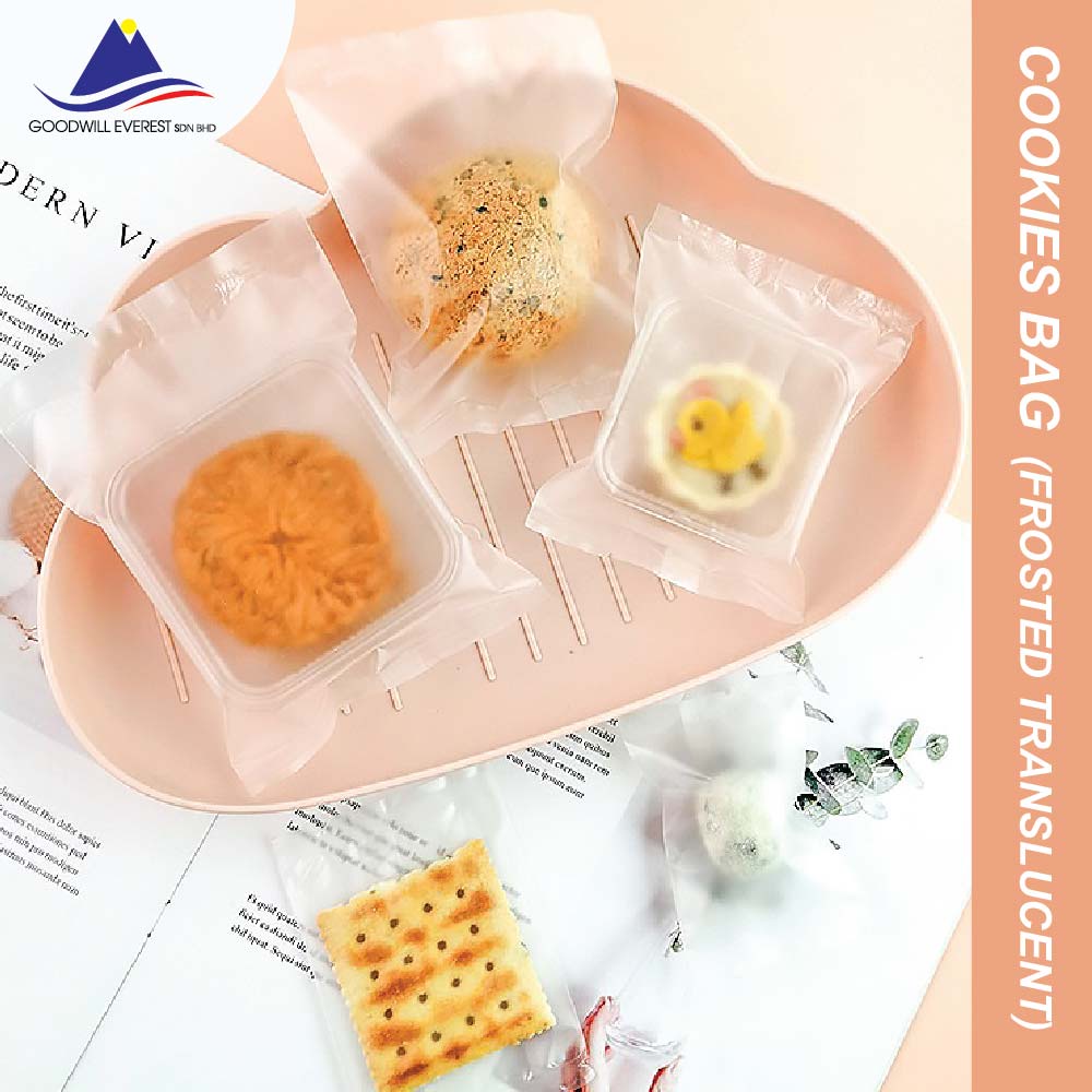 (100pcs) Translucent Frosted Cookies Bag Heat Seal Bags Biscuit Plastic Packaging Bag Biskut