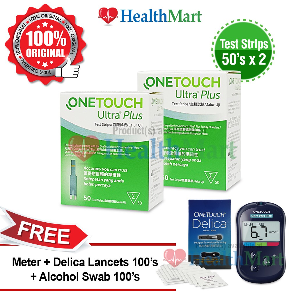 One Touch Ultra Plus Test Strips 50's x 2 (TWINPACK) FREE Meter